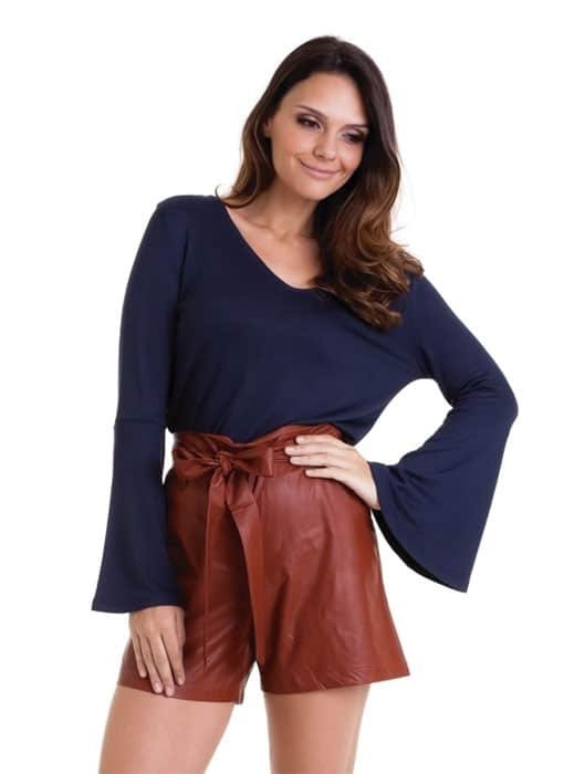 Shorts de Couro Marrom